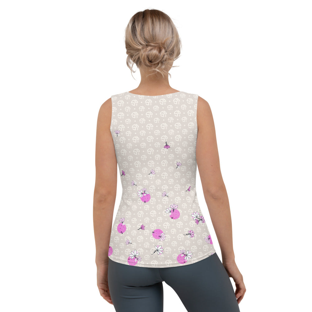 Spring Dink Logo© Gradient Beige & Fuchsia Tank Top for Pickleball Enthusiasts