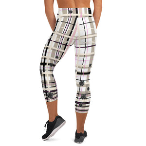 Got Pla(yed)id© Beige & Black Women's Pickleball Capri Leggings, UPF 50+