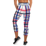 Load image into Gallery viewer, Got Pla(yed)id© Red, White &amp; Blue Women&#39;s High-Waisted Pickleball Capri Leggings, UPF 50+
