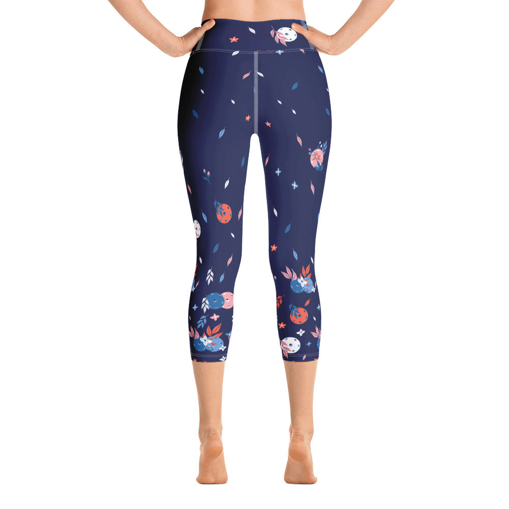 Spring Dink Gradient© Blue Women's High-Waisted Pickleball Capri Leggings, UPF 50+