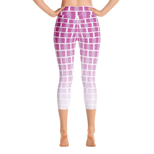 " I Campi da Pickleball©" Reverse Ombre Moderate Pink High Waisted Women's Pickleball Capris, UPF 50+