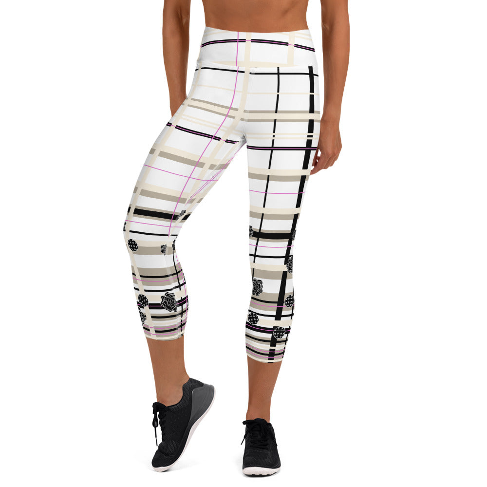 Got Pla(yed)id© Beige & Black Women's Pickleball Capri Leggings