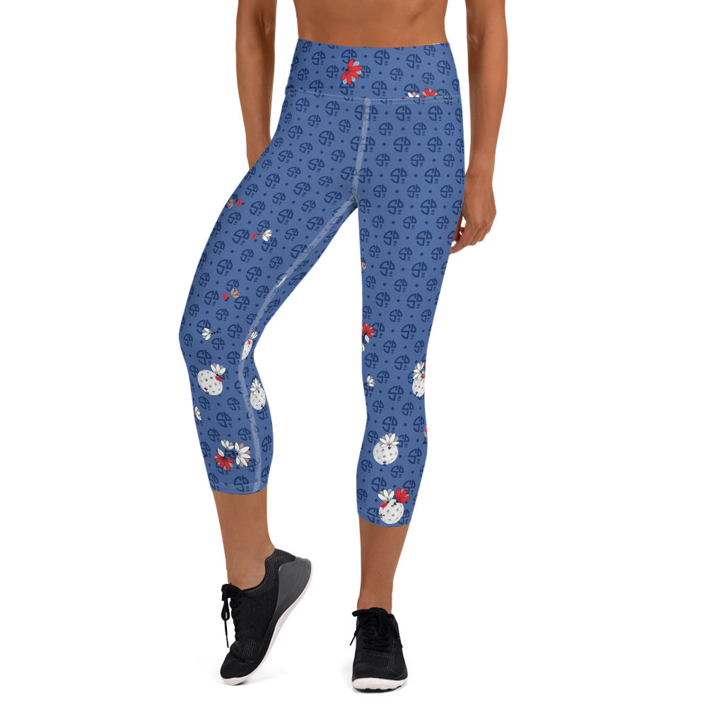 Spring Dink Logo Gradient© Red, White & Blue Capri Leggings for Pickleball Enthusiasts, UPF 50+