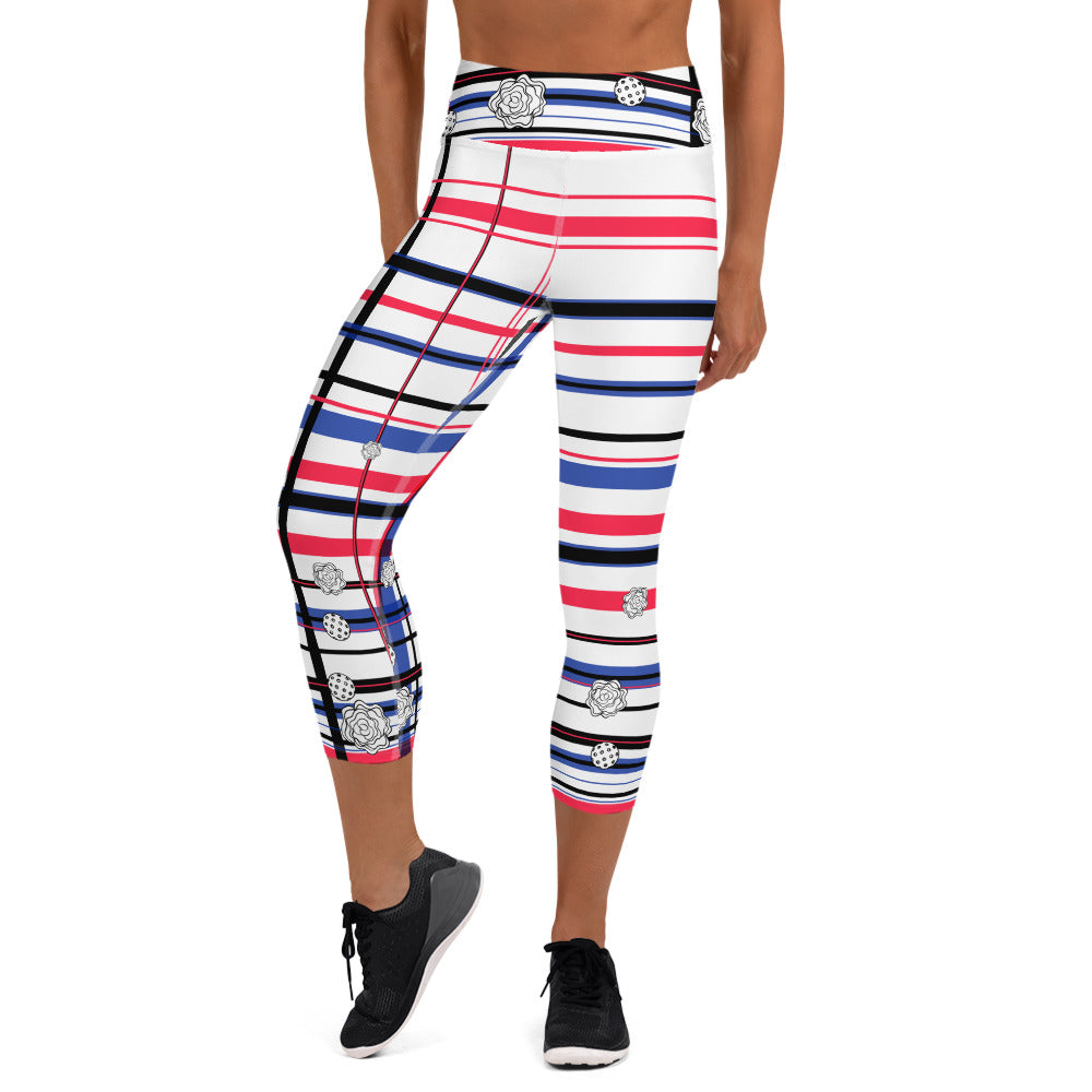 Got Pla(yed)id© Red, White & Blue Women's High-Waisted Pickleball Capri Leggings, UPF 50+