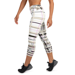 Got Pla(yed)id© Beige & White Women's High-Waisted Pickleball Capris, UPF 50+