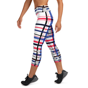 Got Pla(yed)id© Red, White & Blue Women's High-Waisted Pickleball Capri Leggings, UPF 50+