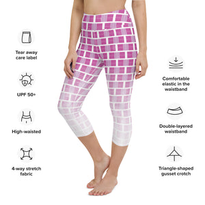 " I Campi da Pickleball©" Reverse Ombre Moderate Pink High Waisted Women's Pickleball Capris, UPF 50+