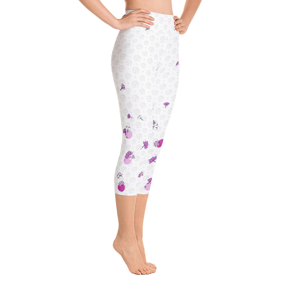 Spring Dink Logo Gradient© Grey & Fuchsia High-Waisted Women's Pickleball Capris, UPF 50+