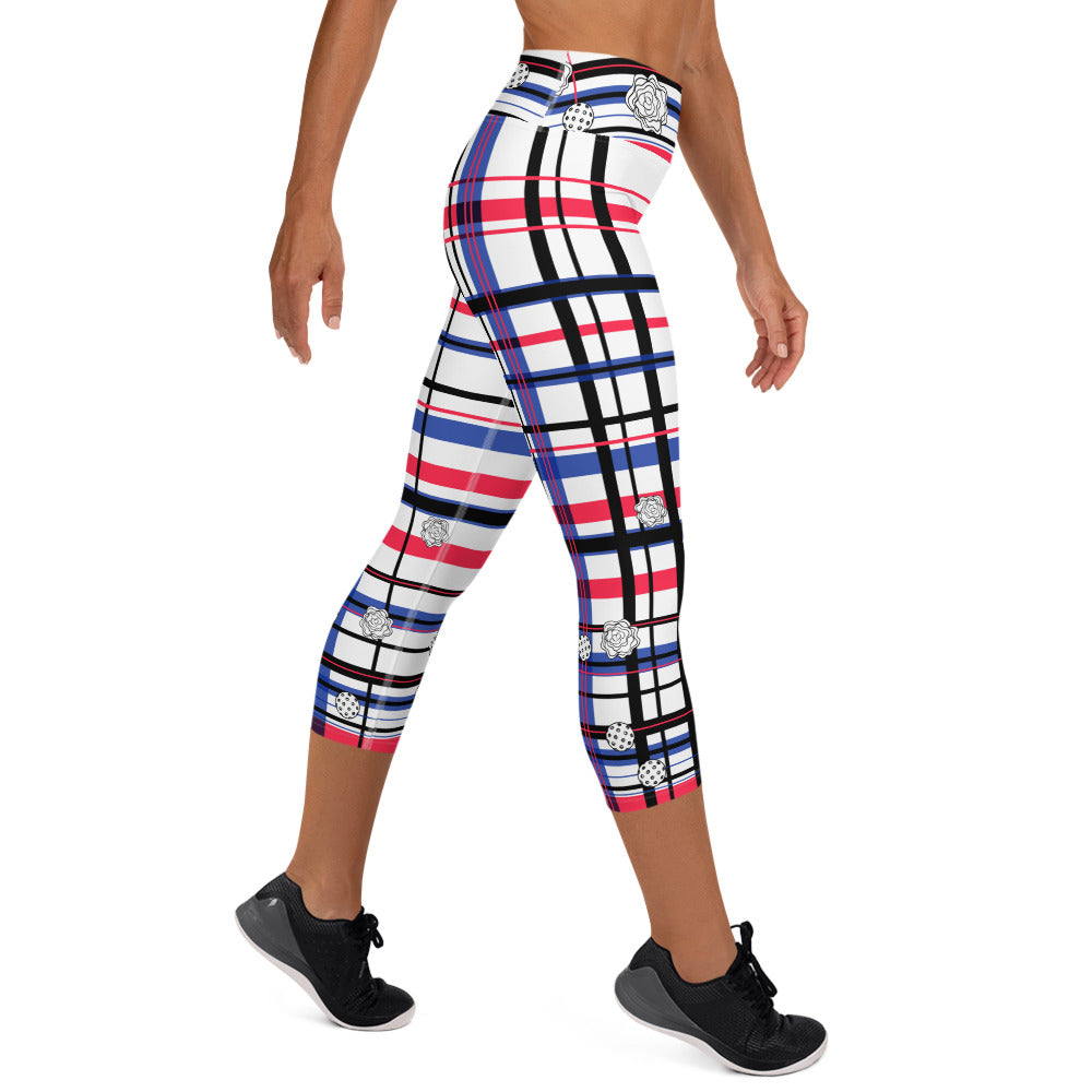 Got Pla(yed)id© Red, White & Blue Women's High-Waisted Pickleball Capri Leggings, UPF 50+