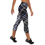 Load image into Gallery viewer, Got Pla(yed)id© Fleur Very Peri Black, White, &amp; Tangelo Women&#39;s High-Waisted Pickleball Capris, UPF 50+

