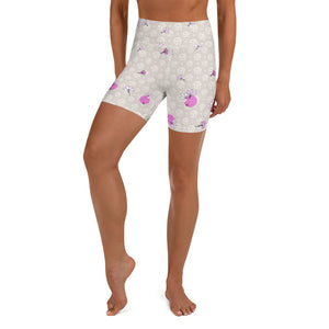 Spring Dink Logo© Beige & Fuchsia Women's High-Waisted Pickleball Shorts, UPF 50+