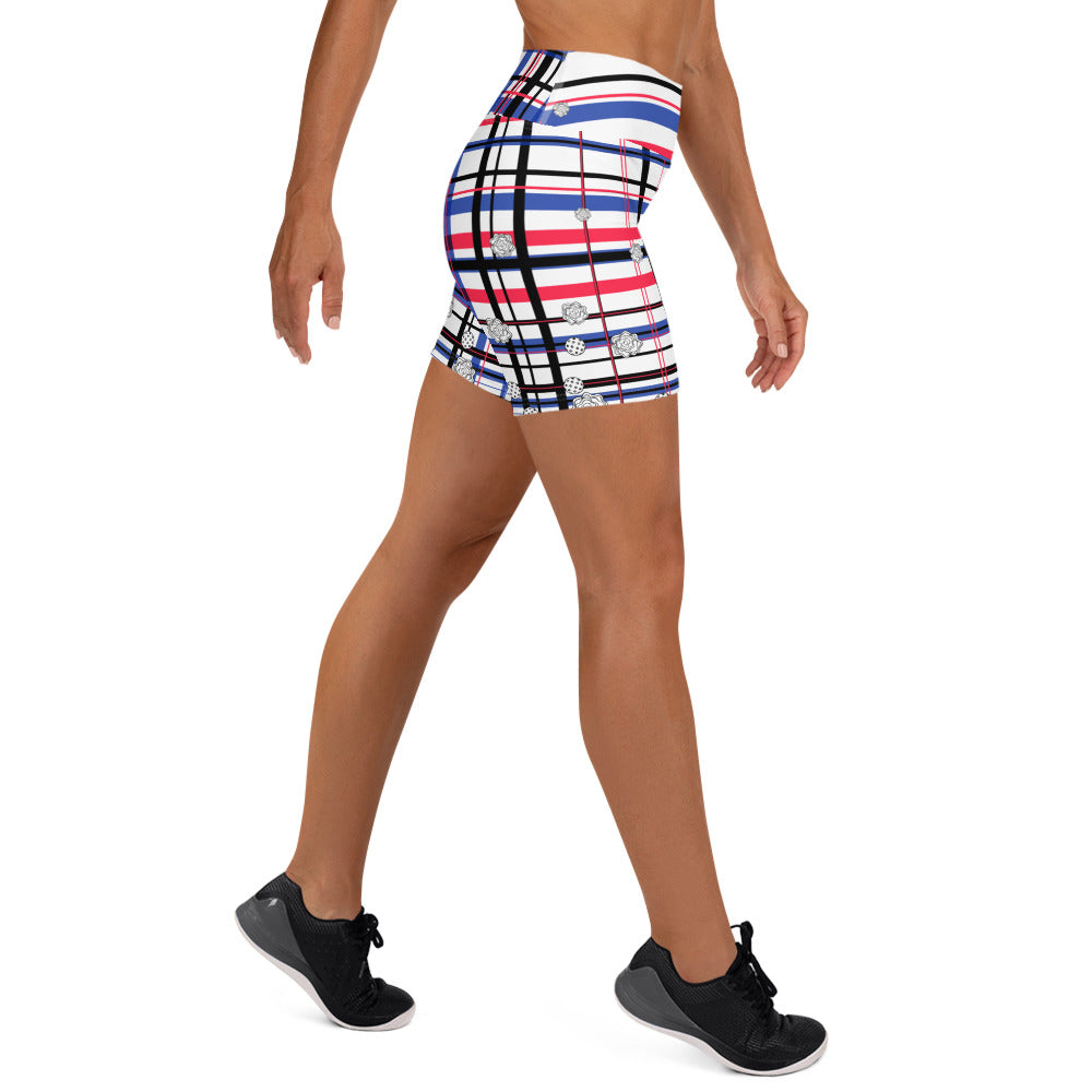 Got Pla(yed)id© Red, White & Blue Women's High-Waisted Pickleball Shorts, UPF 50+