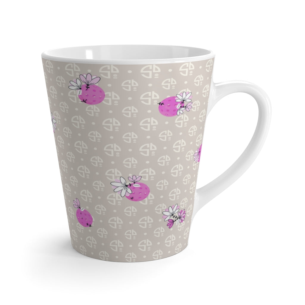 Spring Dink Logo© Beige & Fuchsia Latte Mug for Pickleball Enthusiasts - D(r)ink in Style !